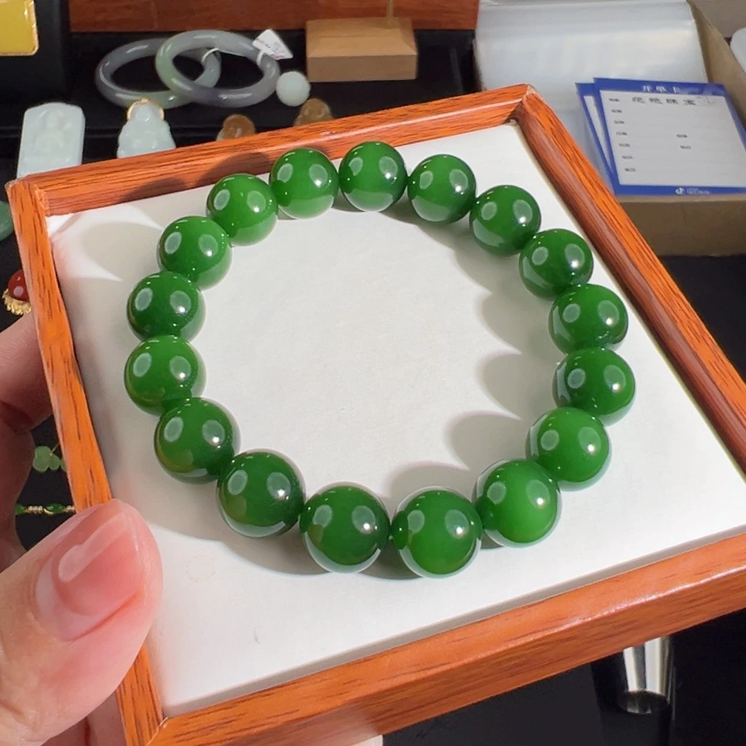 未镶嵌手串和田玉（碧玉）老料碧玉帝绿猫眼手串12mm