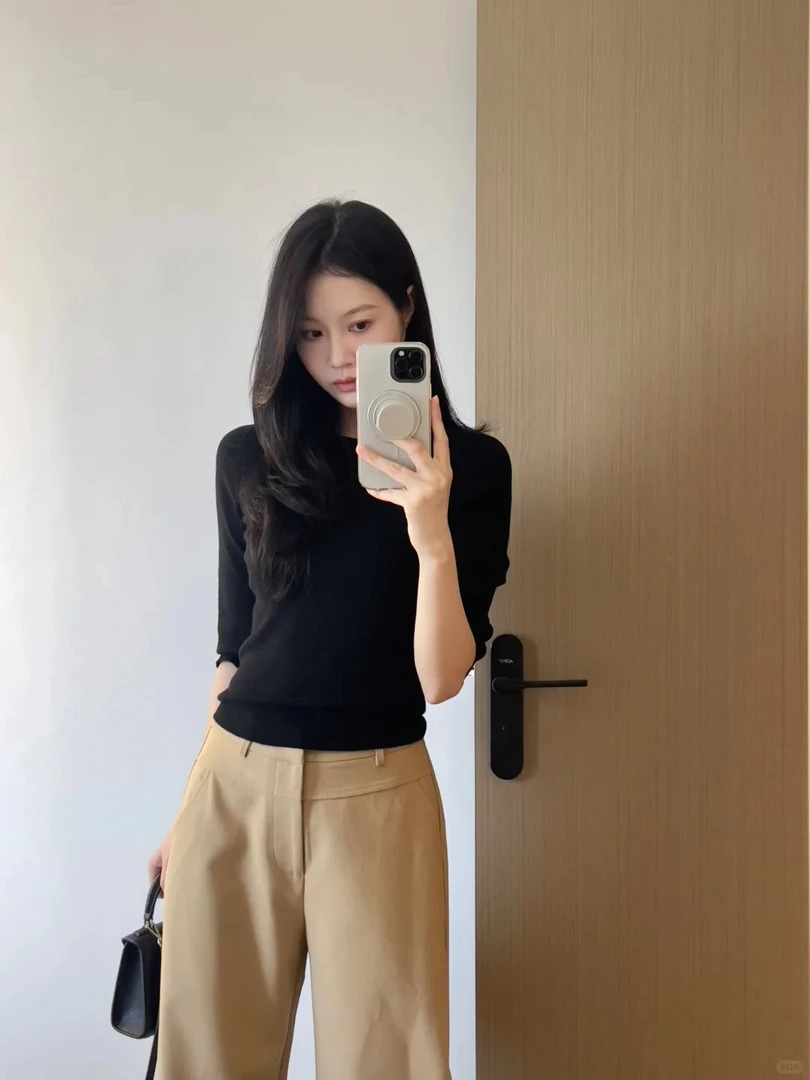 秋季新款酷飒风女装高级感老钱风复古中袖上衣气质修身气质直筒裤