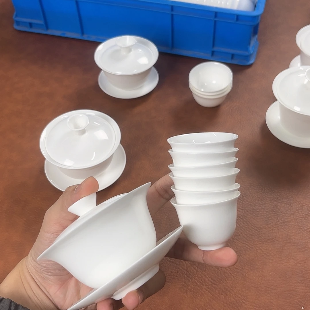 120撇口盖碗+6个40ml杯子骨瓷