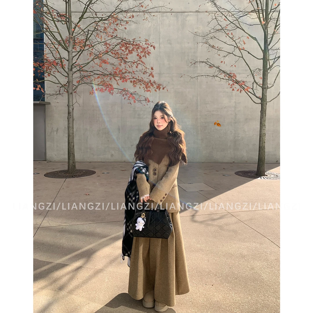 现货·梁子【京都暖雾】冬季复古老钱风单排扣羽绒服/百褶长款半裙