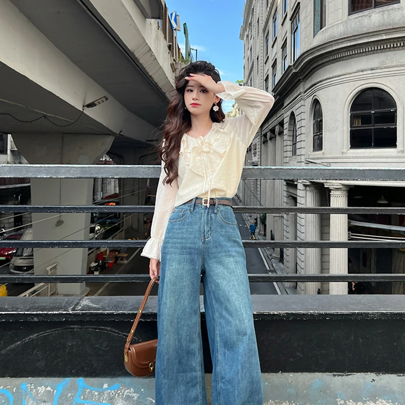 思思港风 【海的尾声】小众时尚休闲气质宽松长袖衬衫#cs223