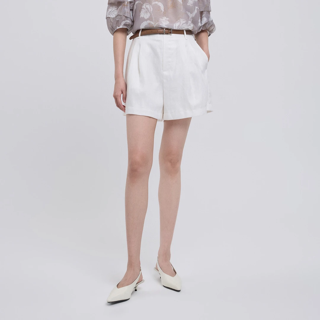 【专柜款短裤】25年夏季新款高腰简约百搭亚麻短裤9873