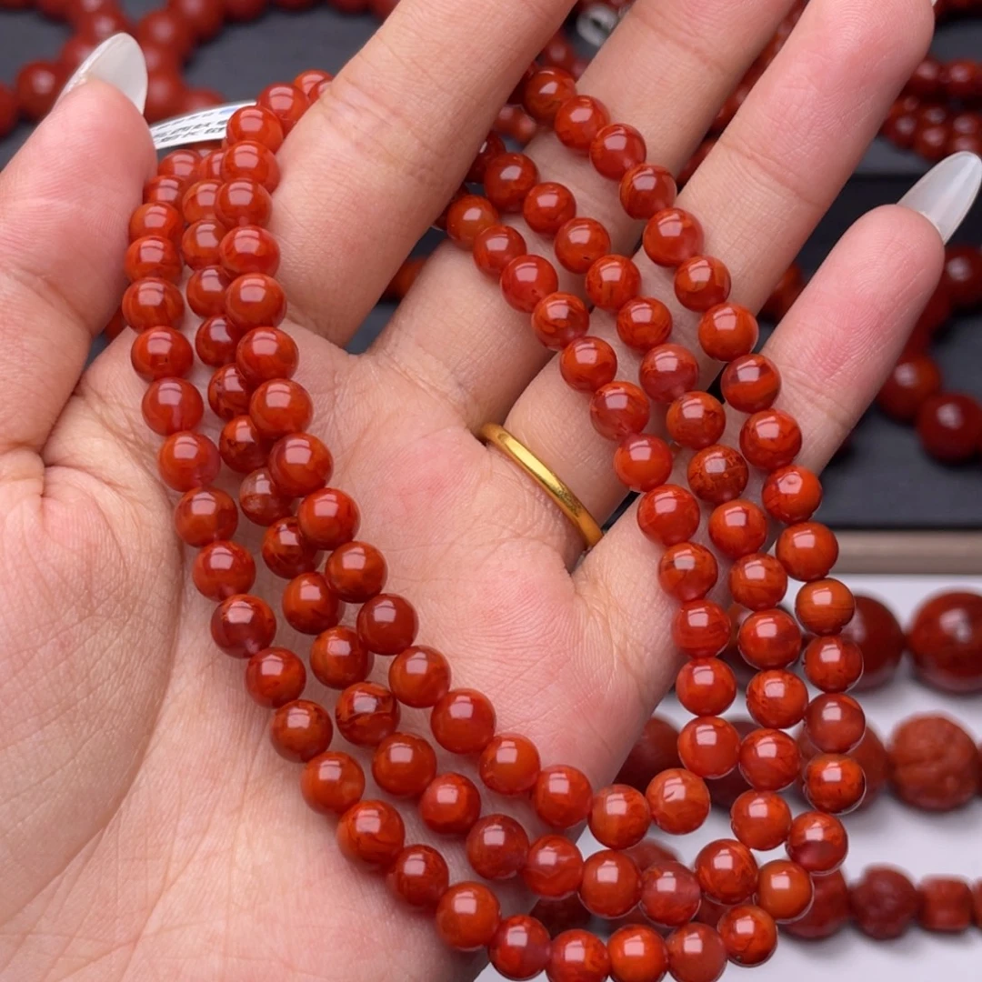 南红玛瑙未镶嵌手串Y6mm收藏妖孽牛血火焰长链