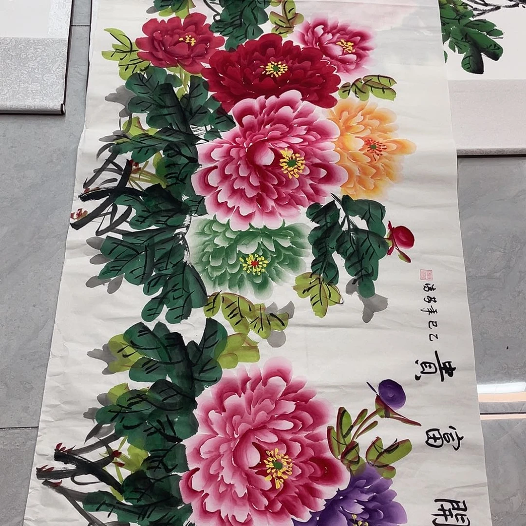 国画国画作品书法作品原稿小六尺横幅牡丹