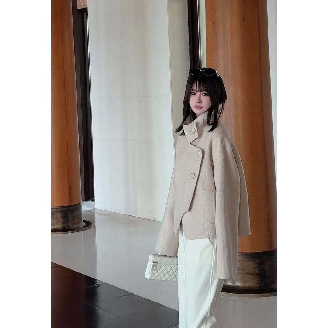 MYRA“巴黎香槟” 澳洲原产100羊毛不规则小个子短款大衣女XM025312