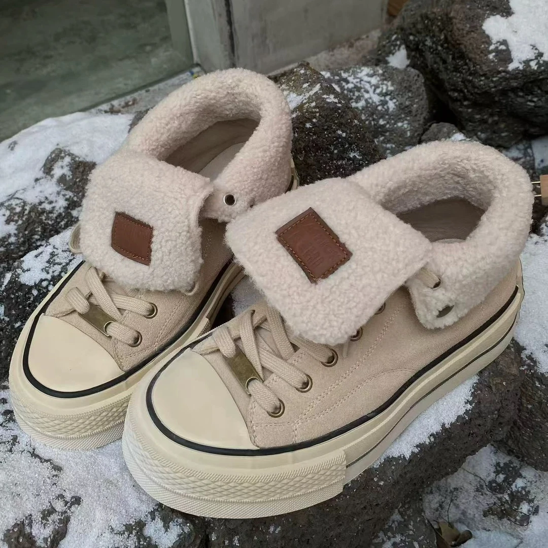 厚底高帮板鞋时尚百搭加绒加厚保暖韩版冬季毛毛鞋休闲