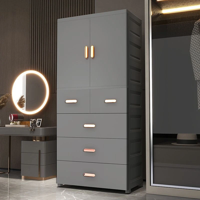 60CM宽加厚儿童衣柜简易卧室塑料柜子欧式双开门抽屉式挂衣收纳柜