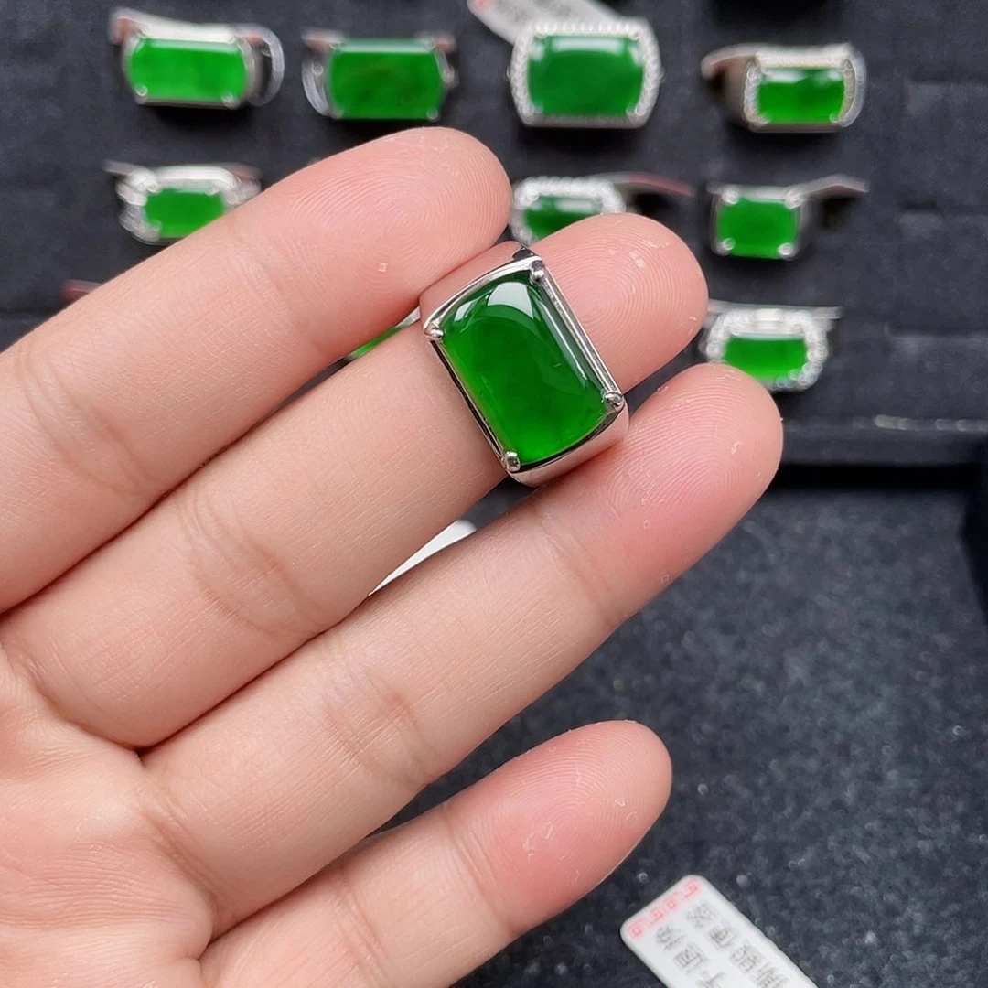 翡翠戒指银S925镶嵌1639编号