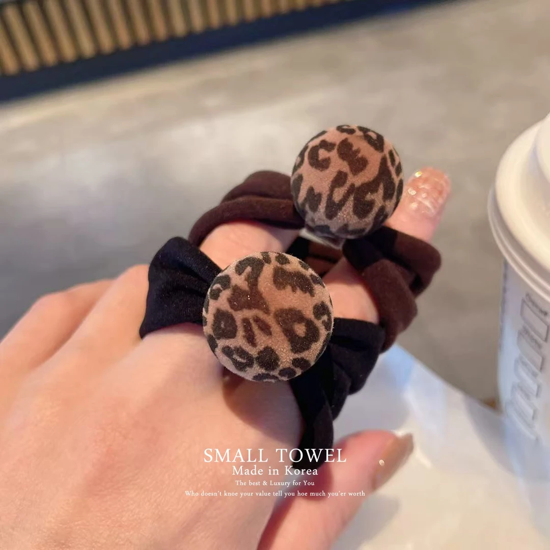 韩国进口秋冬复古豹纹植绒圆球球毛巾发圈马尾皮筋丸子头发绳发饰