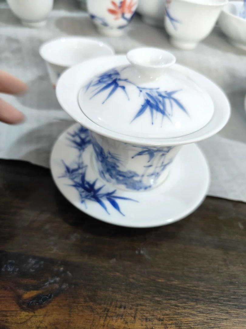 景德镇手绘竹子盖碗