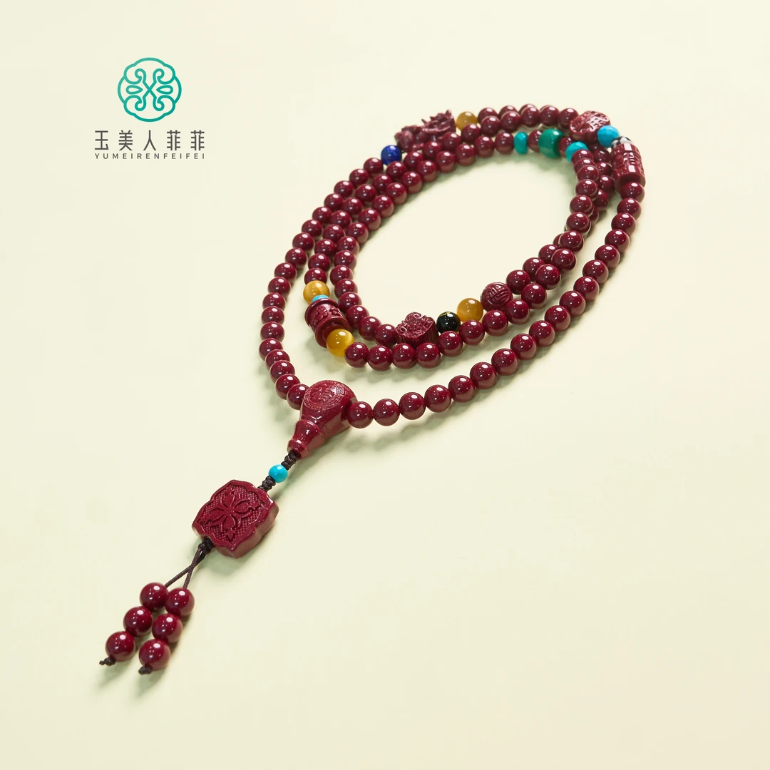 含辰砂工艺品菲菲珠宝好~朱砂三圈手串约6mm/-多样性发一