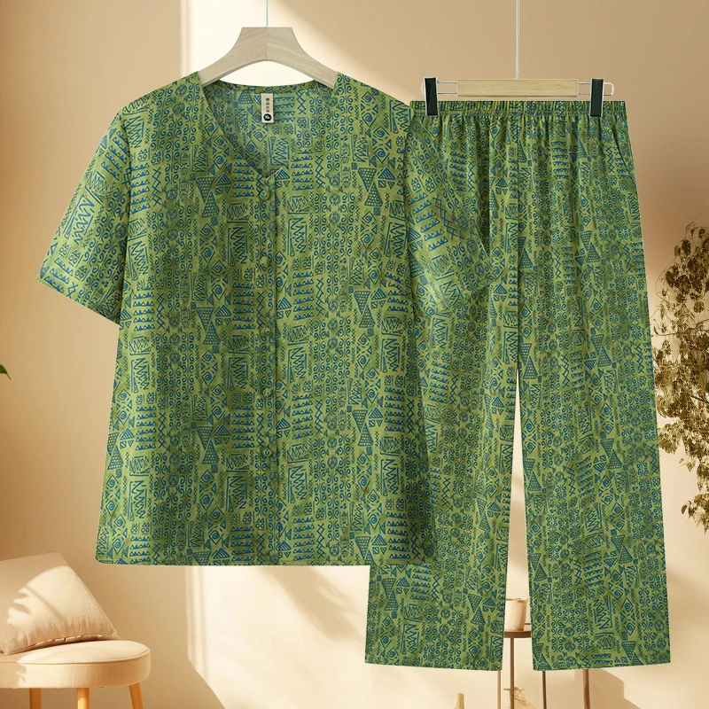 中老年夏季开衫套装女妈妈洋气大码两件套奶奶休闲宽松短袖上衣服