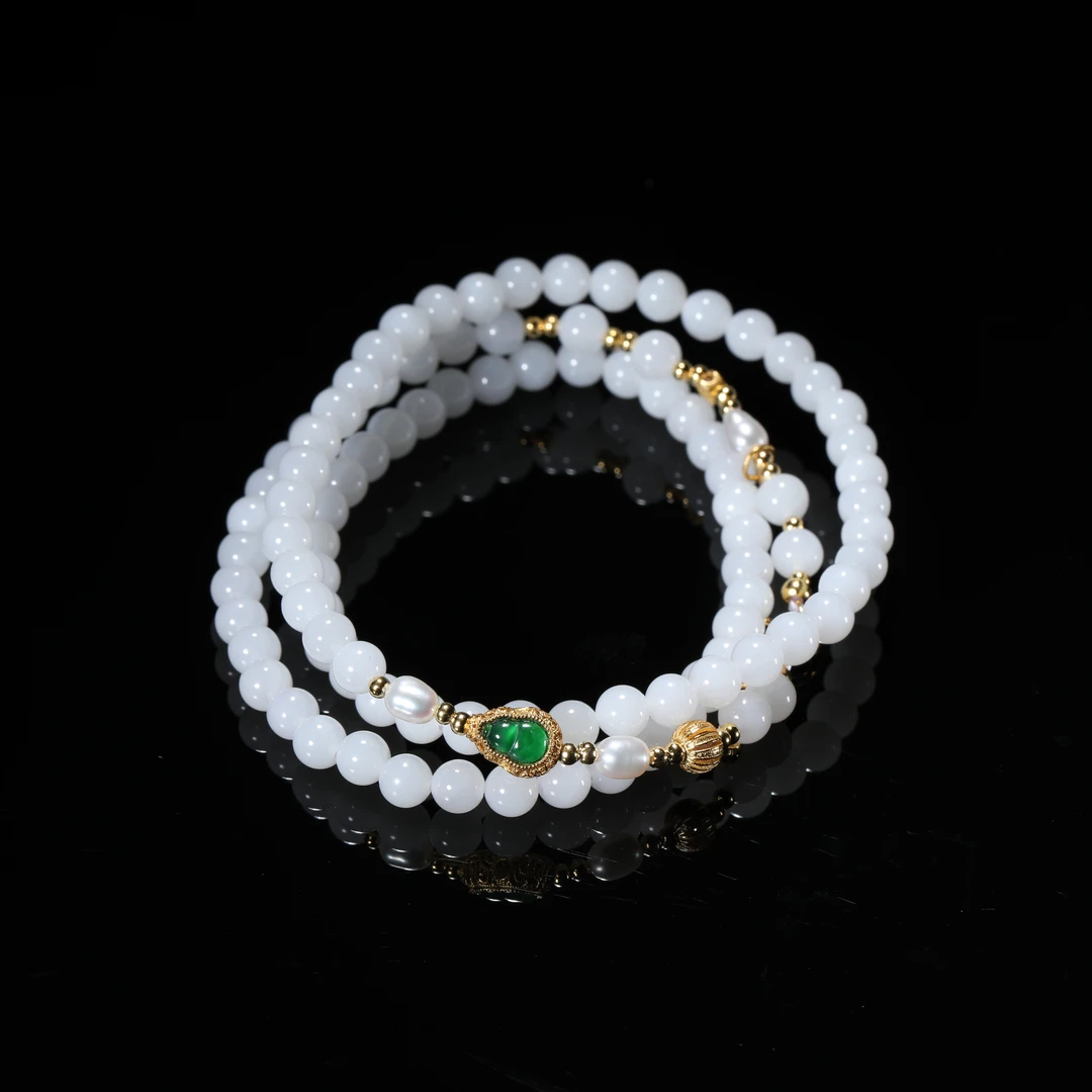 lot5和田白玉多圈手串W43