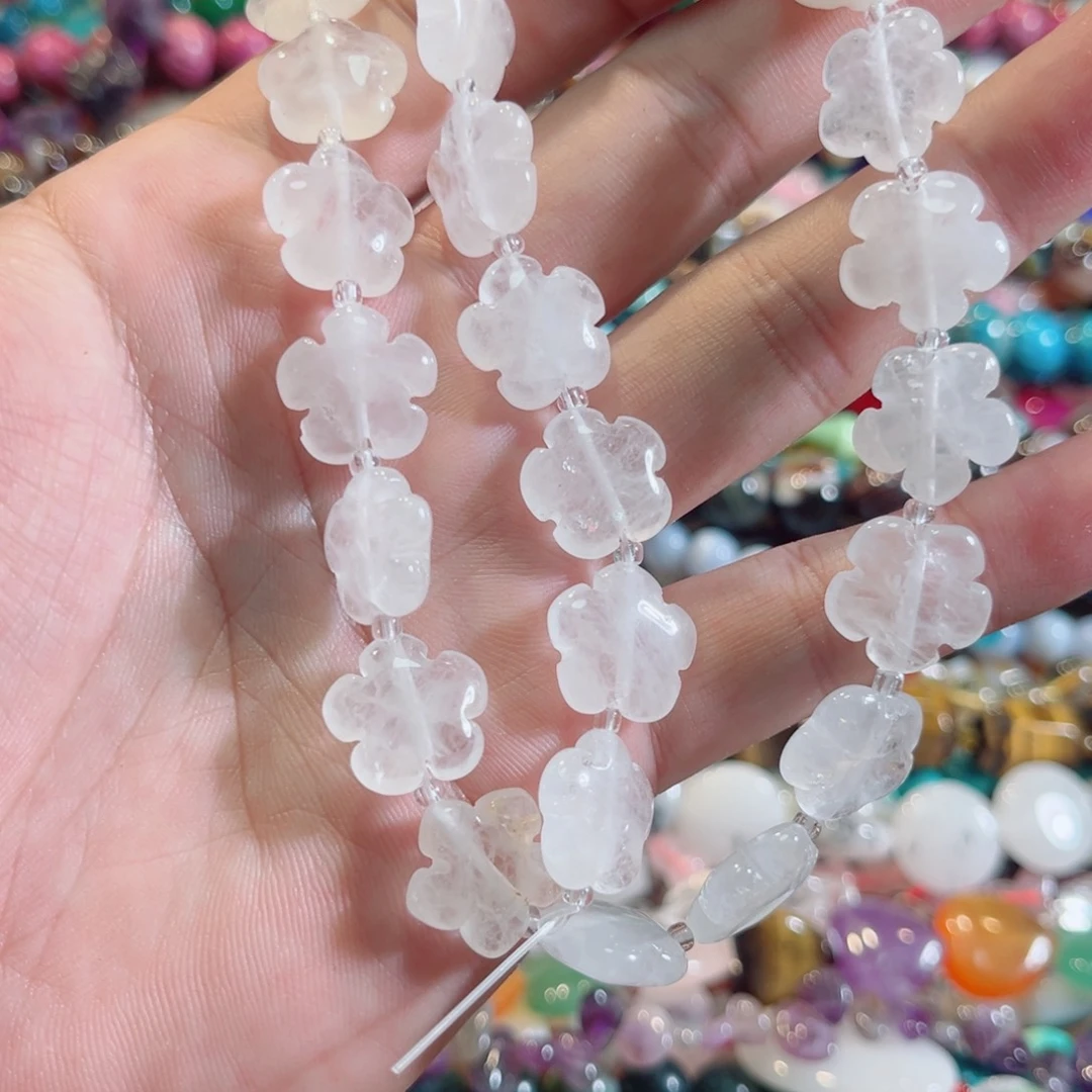 玛瑙/玉髓合金珠宝半成品白水晶雕刻五瓣花一条15mm