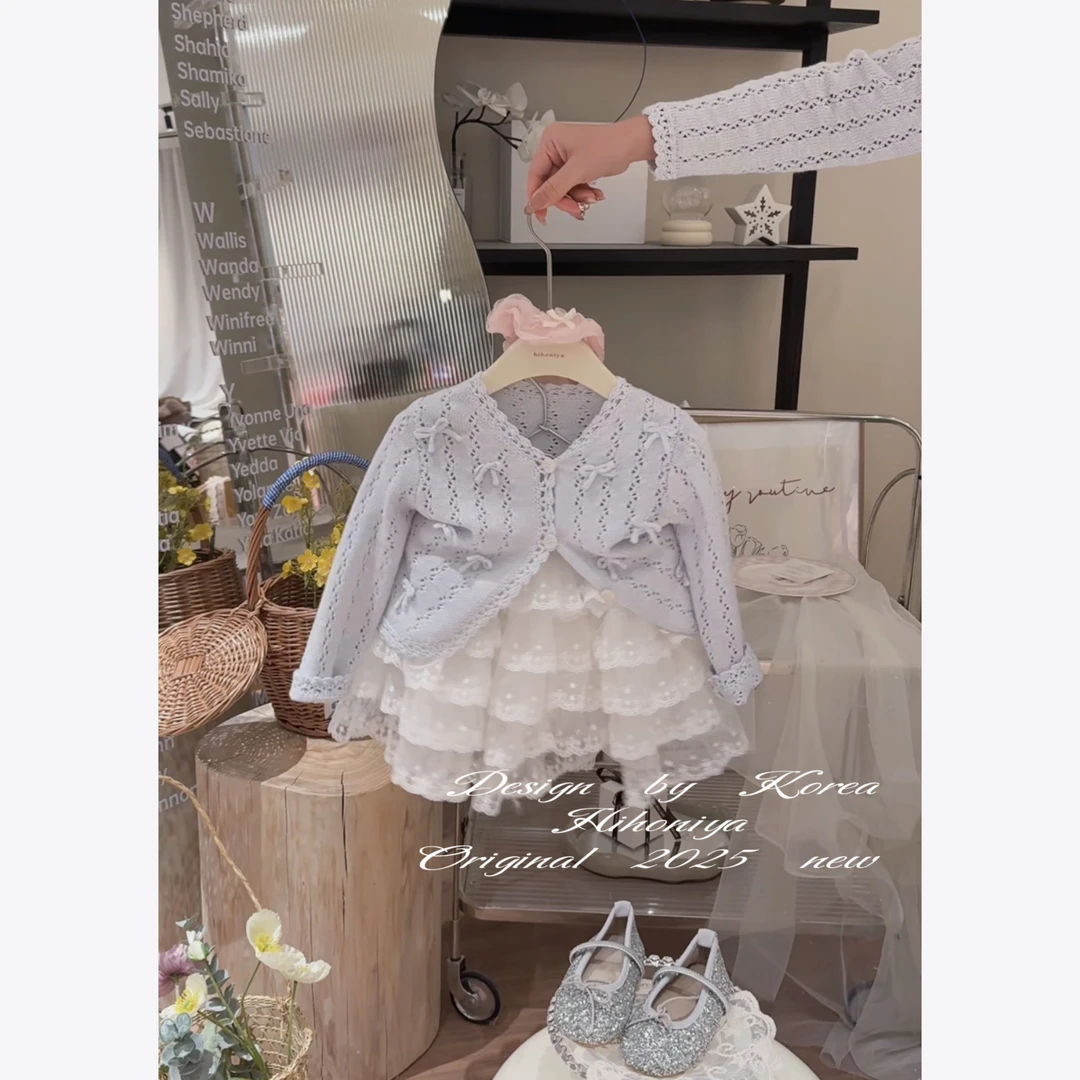 【蓝色钢琴海】二Hihoniya~2025春季宝宝蕾丝韩版开衫