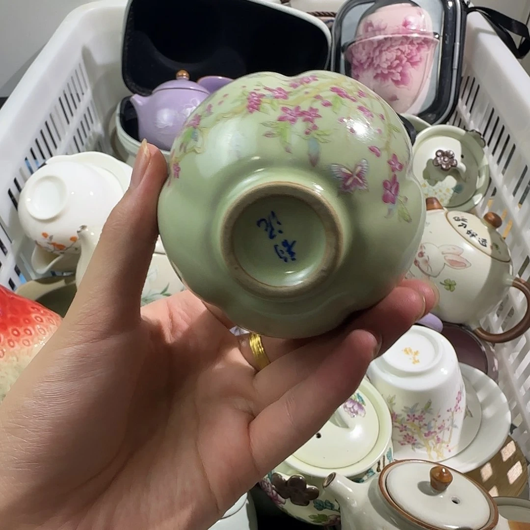 瓷片苏打釉紫藤花梅花主人杯