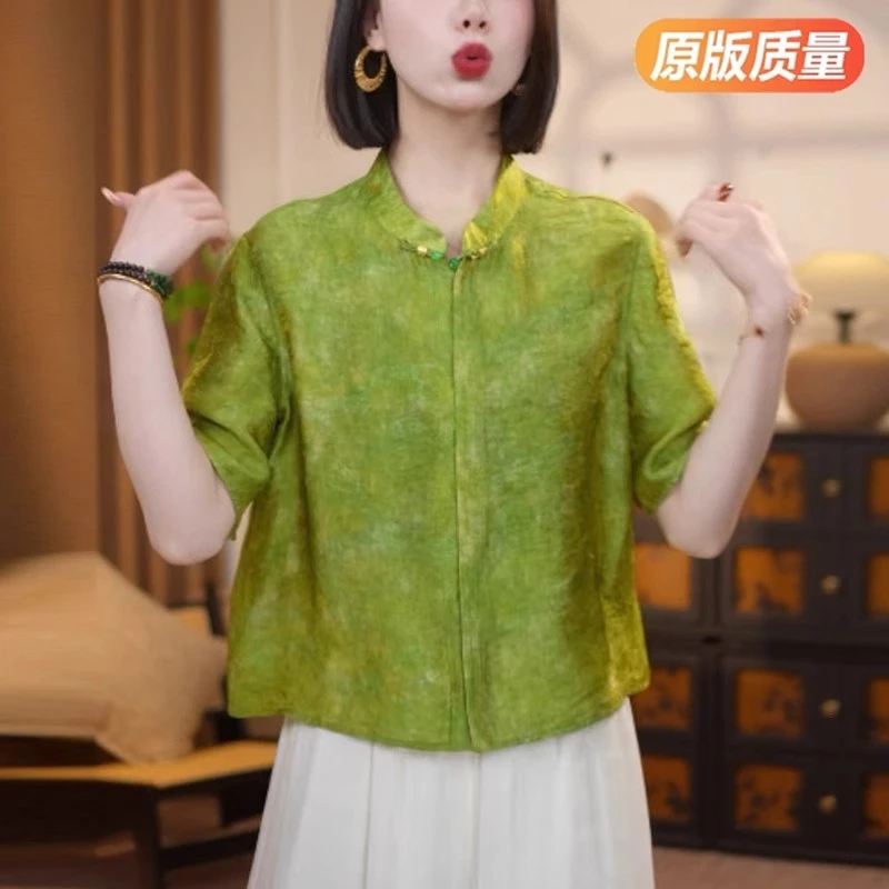 2560盘扣短袖衬衫女夏新中式国风旗袍多巴胺穿搭独特漂亮短款上衣