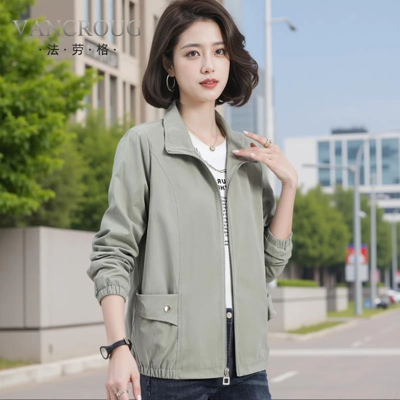 法劳格短款外套女春秋季新款休闲宽松立领大码中年妈妈装女士外套