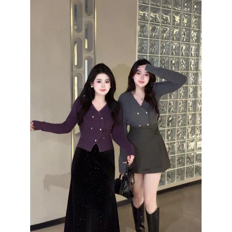 D现货冬季法式亮丝长袖针织衫毛衣11128C