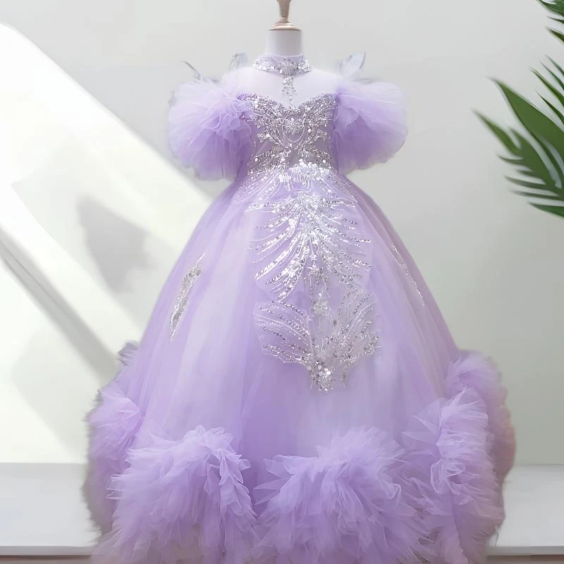 「暮色紫罗兰」春夏走秀儿童礼服主持人花童生日钢琴演奏洋气蓬蓬纱