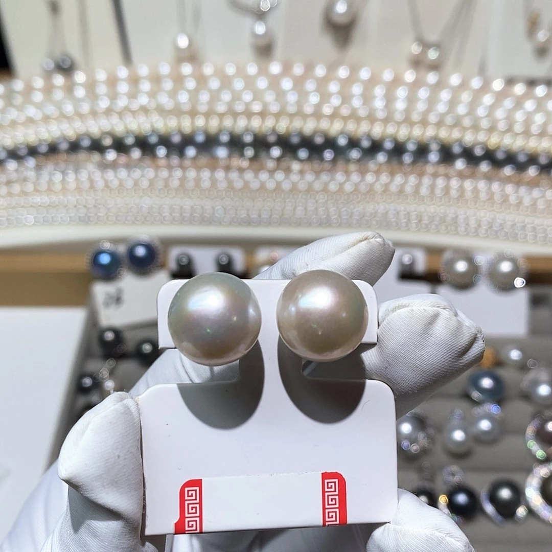 银S925镶嵌海水珍珠耳饰13-14