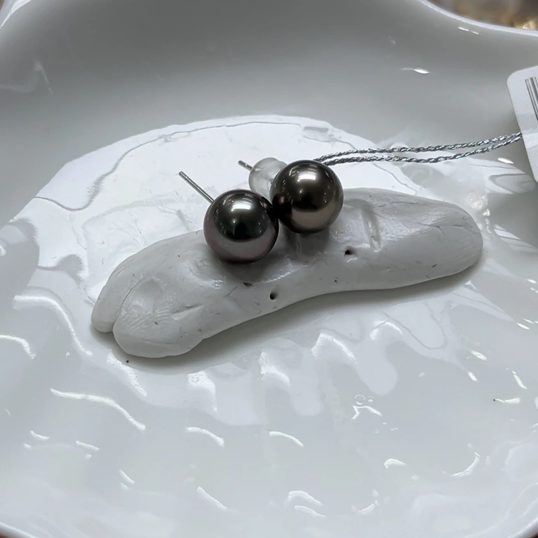 银S925镶嵌海水珍珠耳饰9-10mm