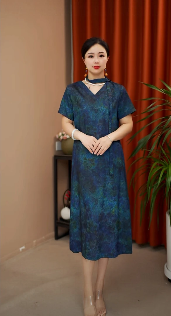 流年YJ3128妈妈装气质中长款连衣裙