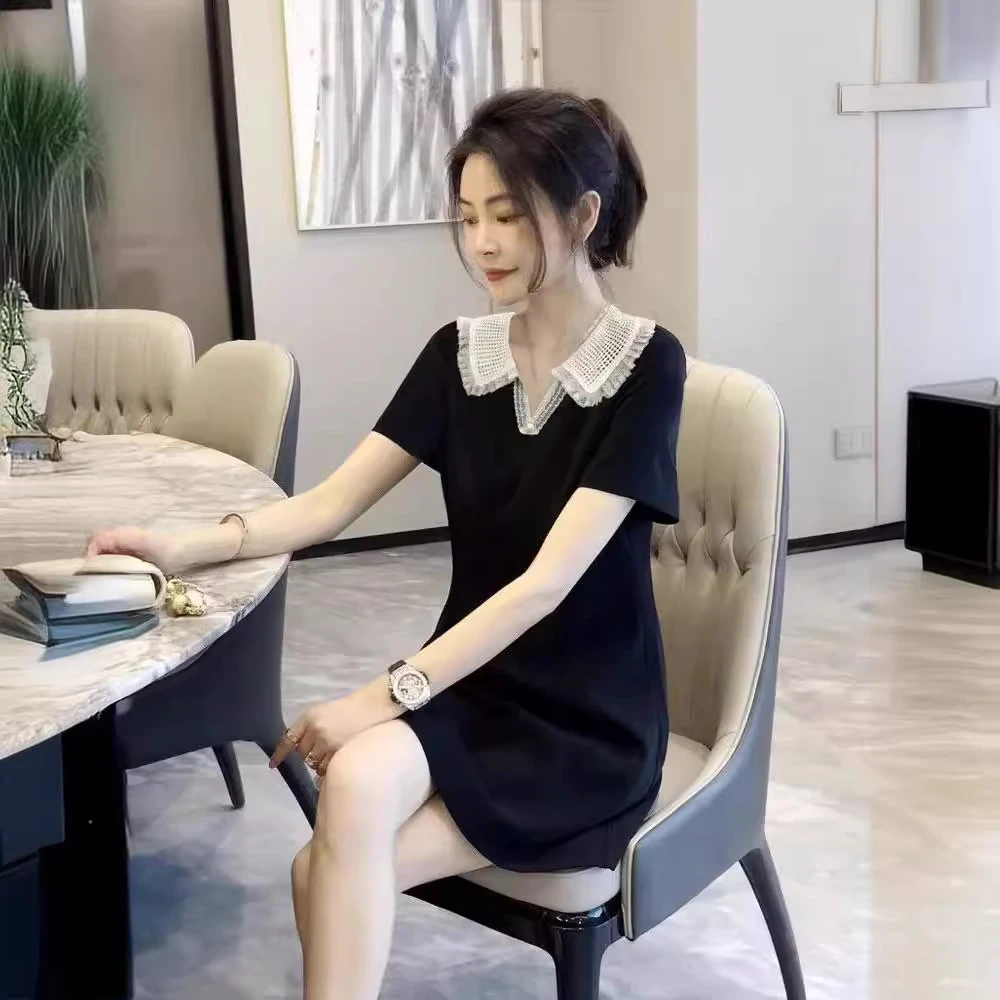 8670 娃娃领蕾丝连衣裙女小个子气质裙子时尚2025夏季新款