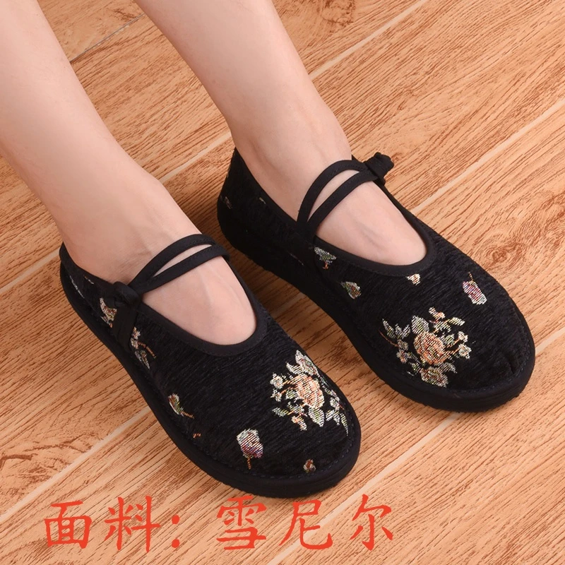 【芙蓉-盘扣】绣花汉服平底圆女士绣花鞋纯手工透气千层底鞋