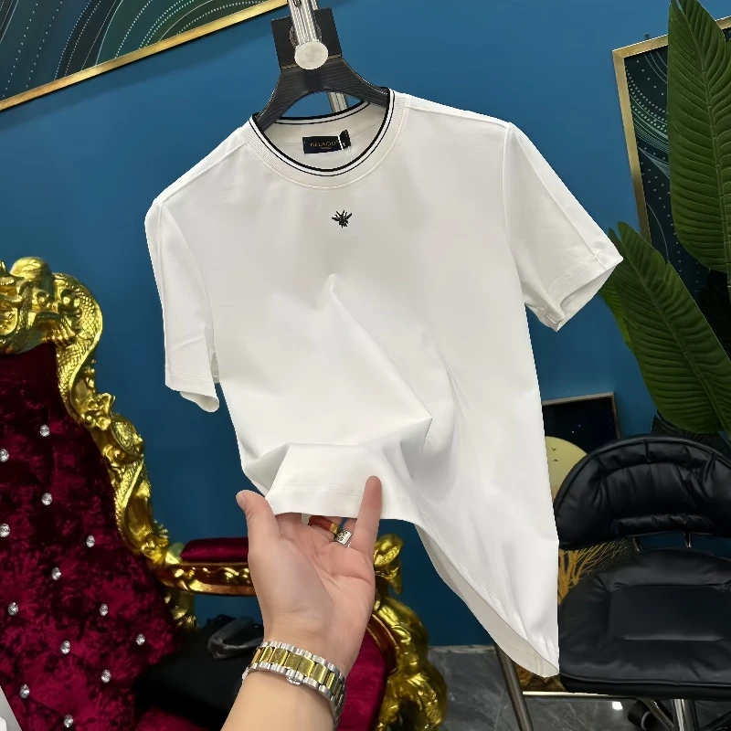 【BA轻奢】夏季刺绣圆领短袖T恤男士轻奢半袖百搭-1990