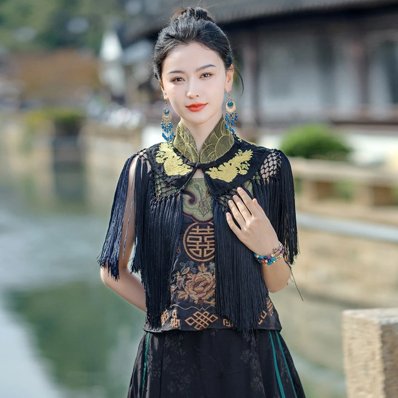 披肩外搭新款云肩民族风女装重工刺绣编织流苏斗篷云肩国潮披肩外