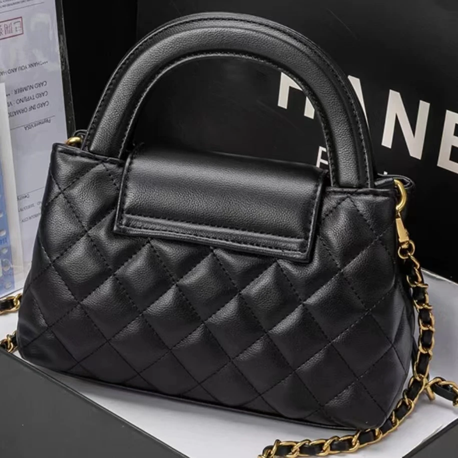 【小裴dy6006】菱格手提包黑色女士百搭时尚轻奢真皮休闲小香风质感