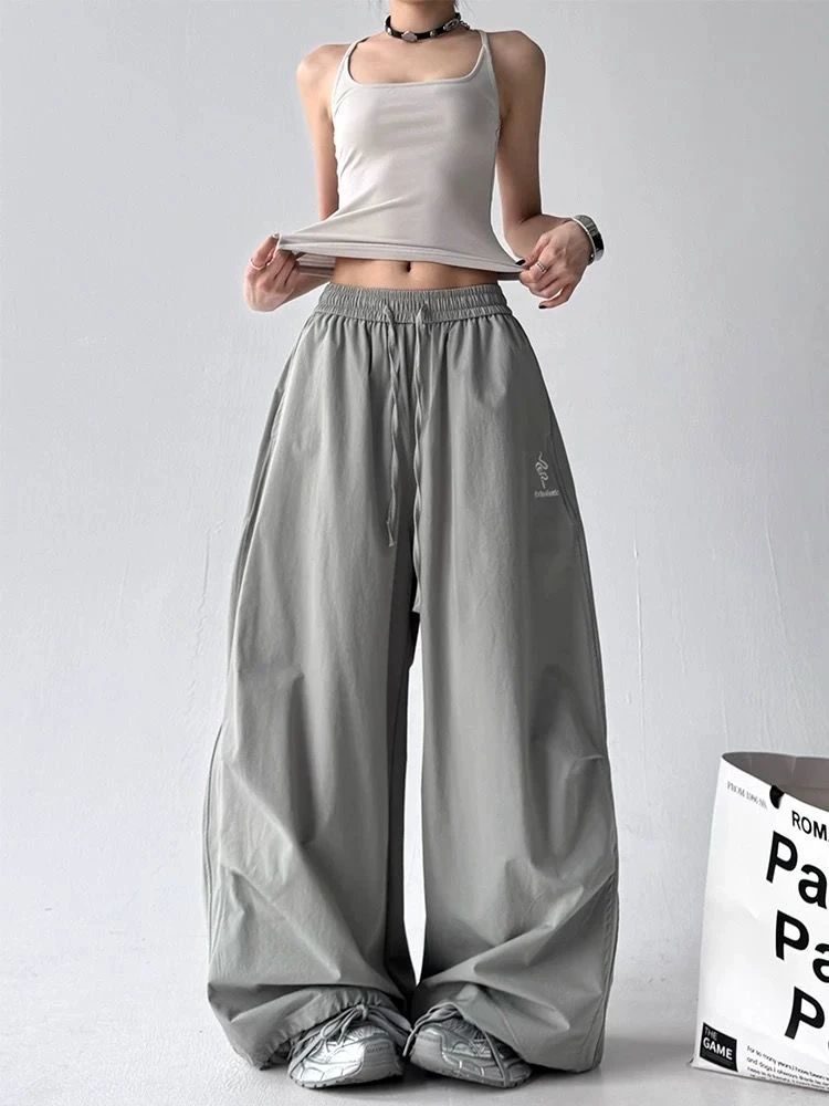 美式运动裤女宽松慵懒风抽绳阔腿裤爵士跳舞kpop工装速干裤潮