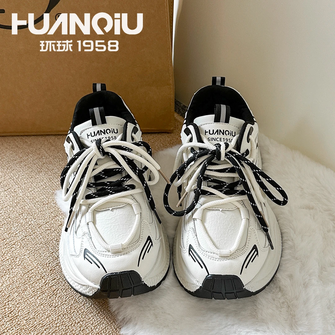 HUANQIU/环球新款老爹鞋女ins秋冬爆款运动跑步旅游鞋皮面网红款