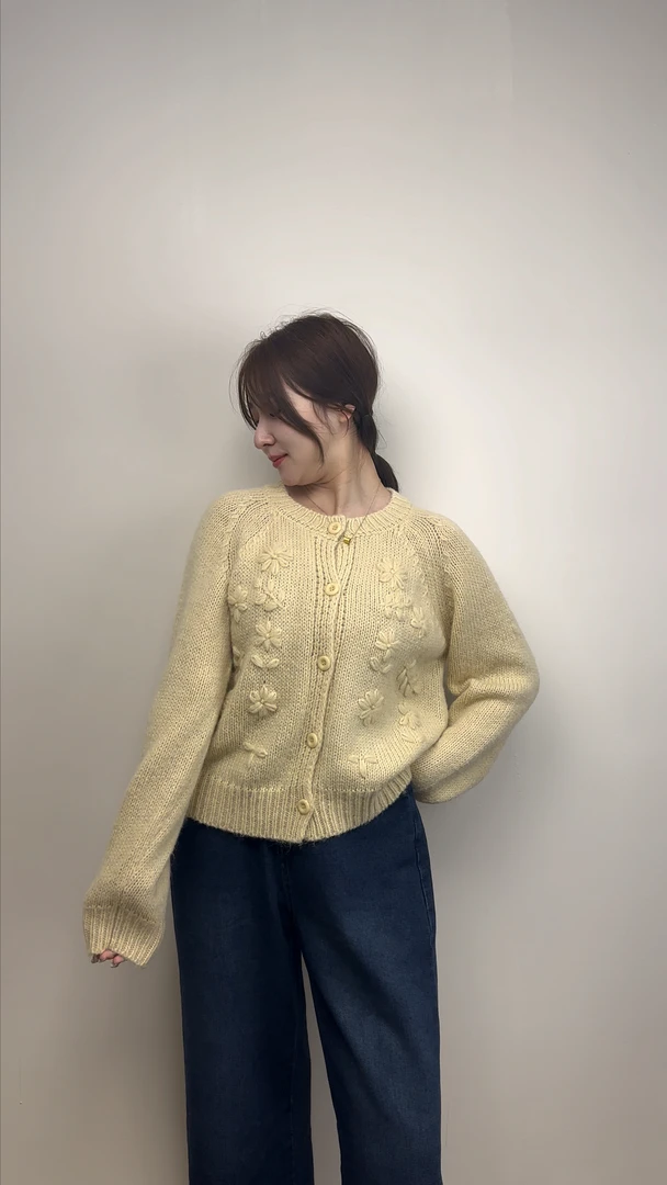 【马海毛】秋季厚款手工绣花开衫宽松法式女士提花上衣