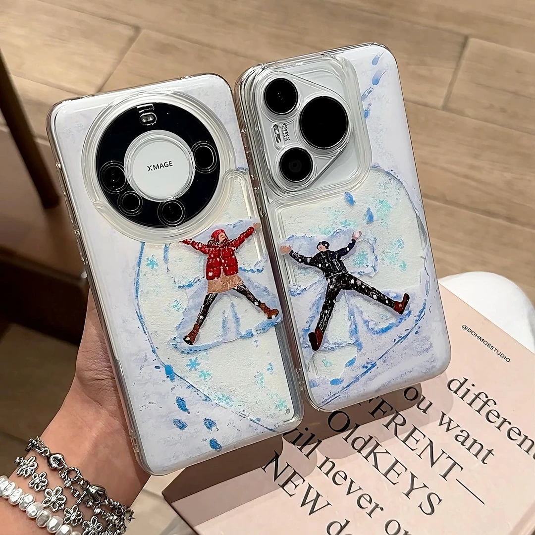 冬日雪地情侣雪花流沙适用苹果17手机壳16华为P70套vivoppo小米15