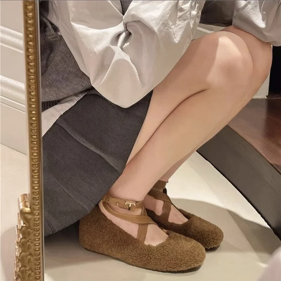玛丽珍内增高单鞋女冬季新款可爱毛毛鞋保暖外穿芭蕾舞鞋
