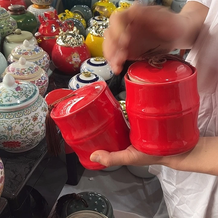 摆件陶瓷茶叶罐家用摆件密封罐