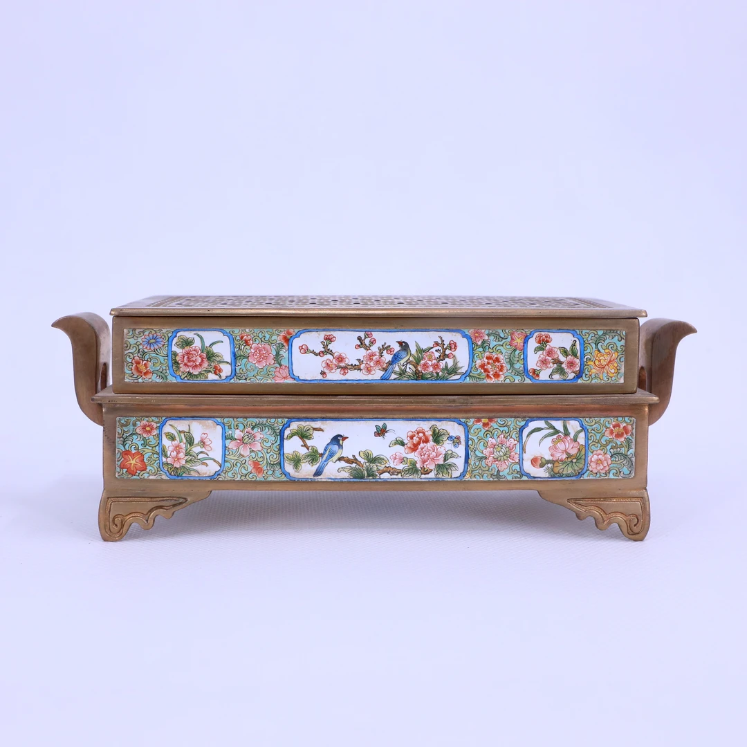 19-20世纪前期/铜胎鎏金画珐琅花鸟香薰/众诚评级