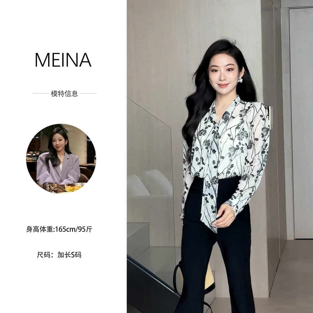 MEINA专属【花间风吟】2025新款法式飘带高级感宽松显瘦气质雪纺衫