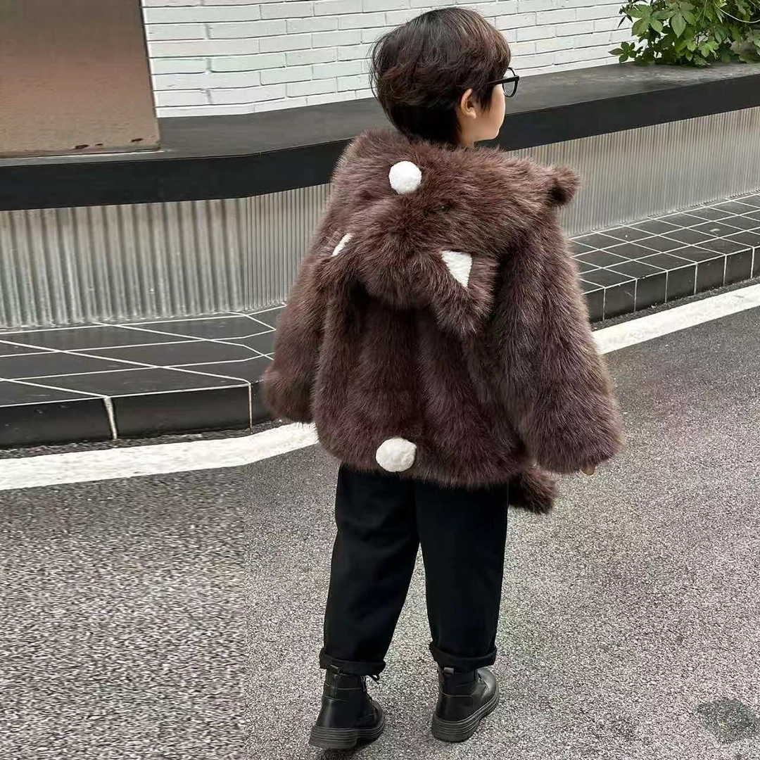 2025时尚仿皮草童装外套加厚加绒网络爆款