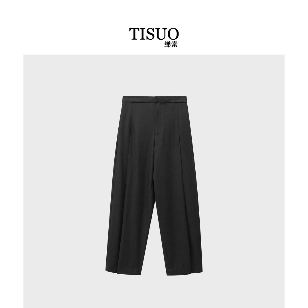 TISUO/绨索“格雷系”高腰压褶阔 腿休闲裤TS880803