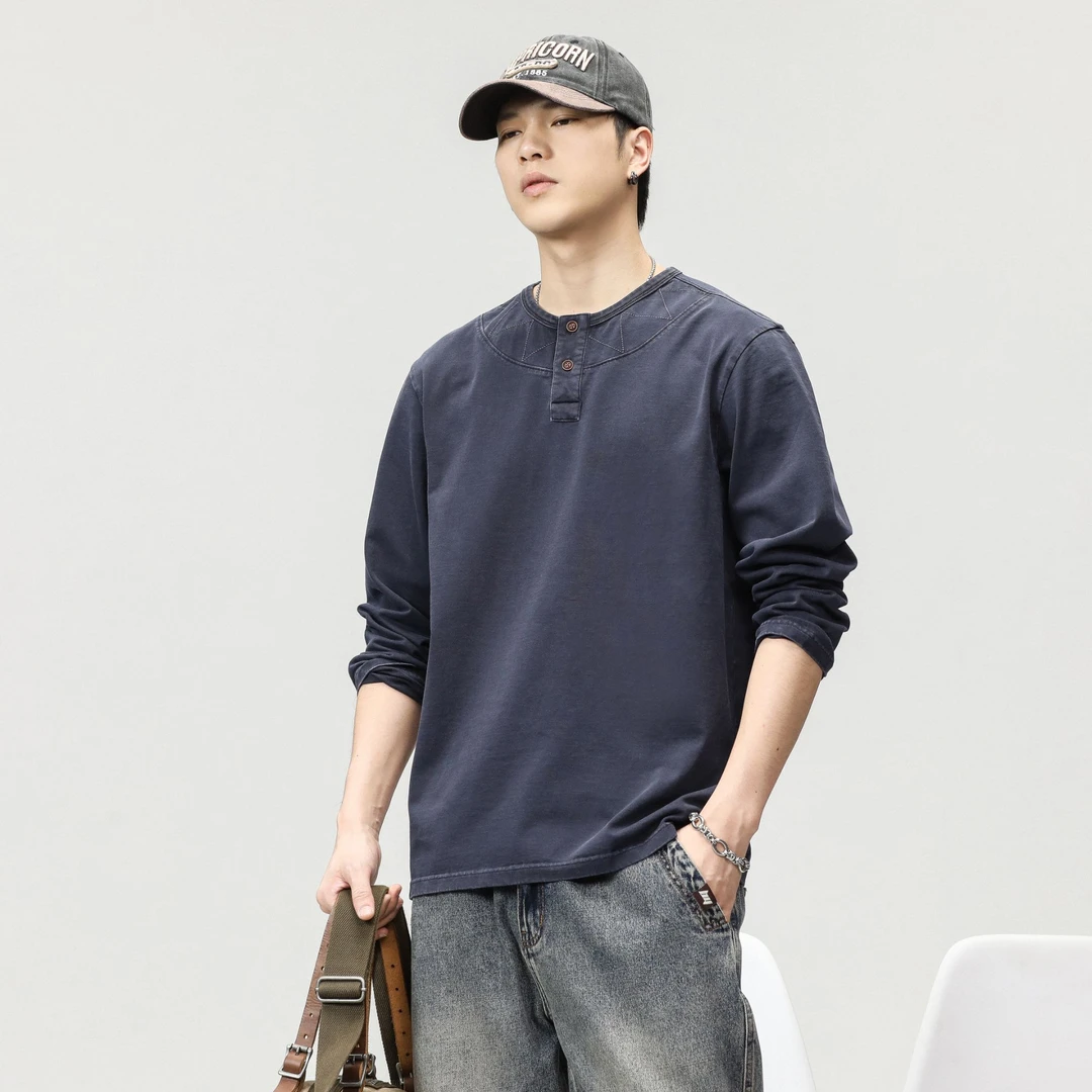 【赤原】秋冬新款个性简约设计男潮流重磅t恤休闲长袖打底衫