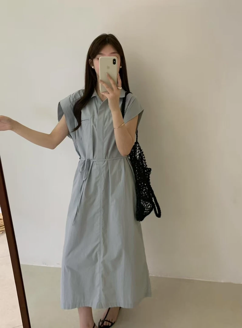 炸款～韩代翻领简约收腰款连衣裙2393