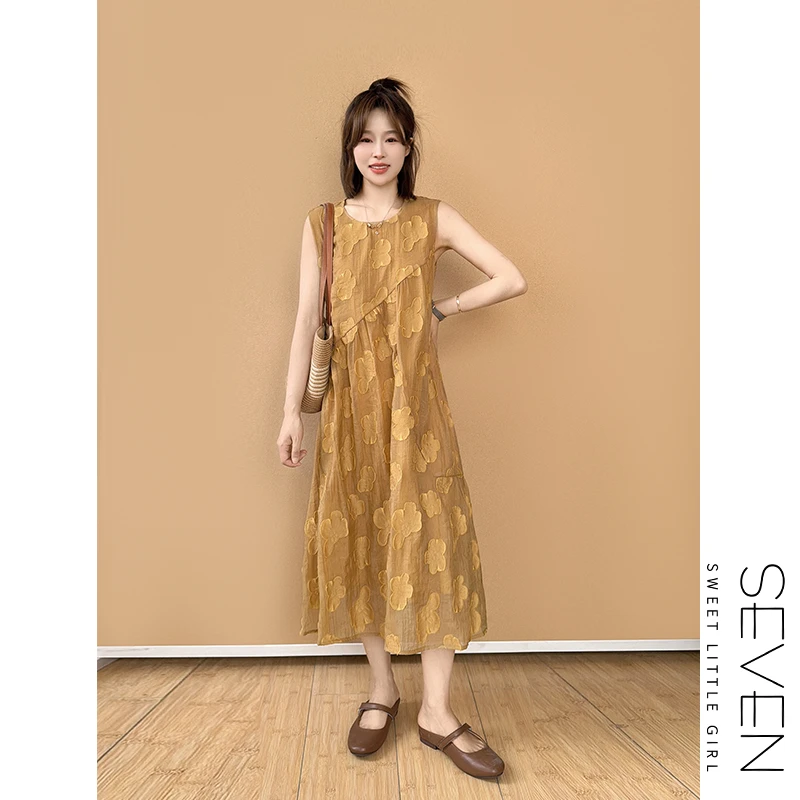 月光小曲⑧七七146小个子气质显瘦立体绣花无袖连衣裙女夏季小美说