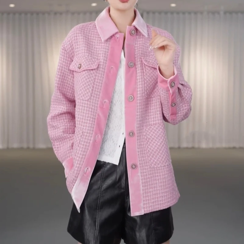 阿玛施AMASS新款早秋丝绒拼接时尚质感精致百搭小香外套女5400894