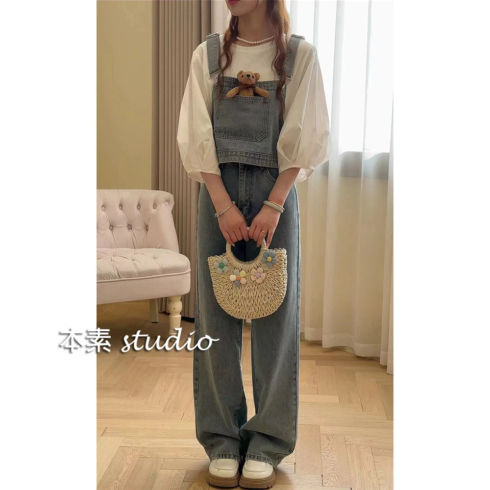 少女笔记M9580可调节牛仔背心牛仔裤套装