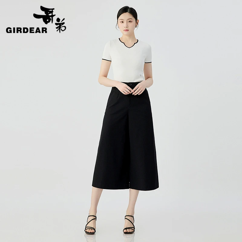 GIRDEAR/哥弟简约百搭高腰显瘦阔腿夏季高中式上衣裤子