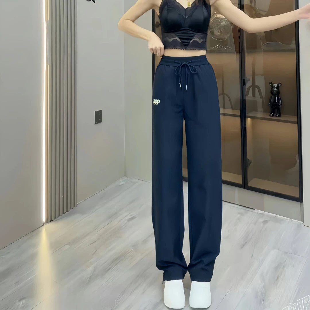 夏季新款直筒拖地速干裤清凉透气高腰弹力女休闲长裤防晒显瘦遮肉