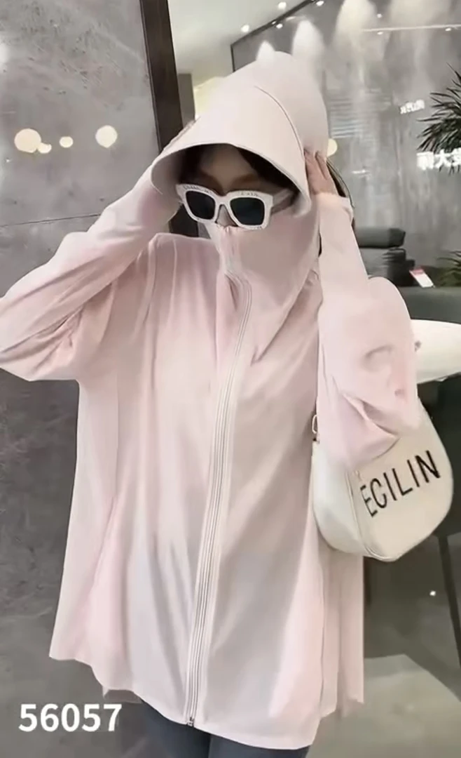 冰丝透气速干56057凤枝大码女装夏款带帽防晒衣